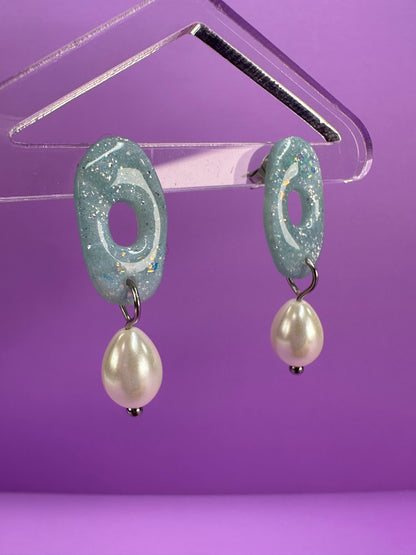 Ava in Ice Blue - Dainty Pearl Drop Earrings