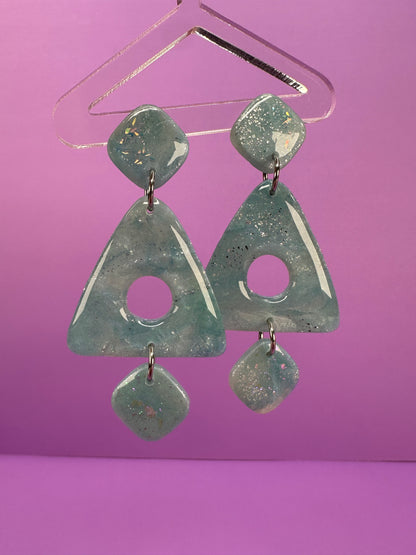 Micah in Ice Blue - Triangle Geometric Dangle Statement Earrings