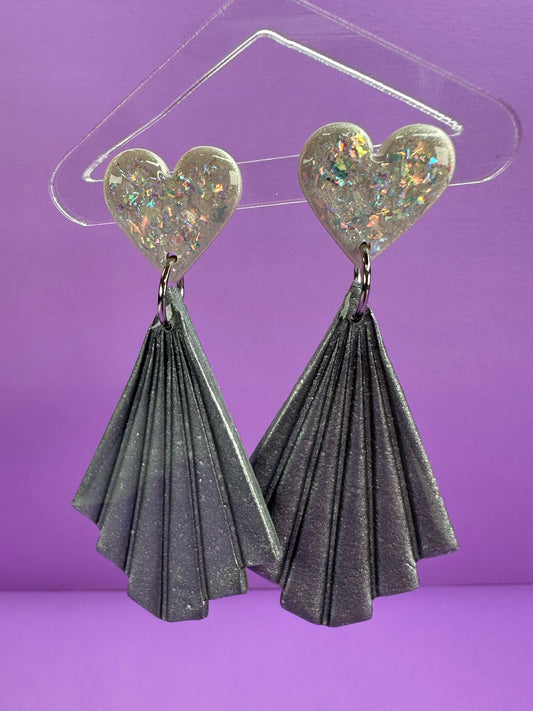 Clea in Opalescent Pearl & Crushed Silver - Art Deco Fan Statement Earrings