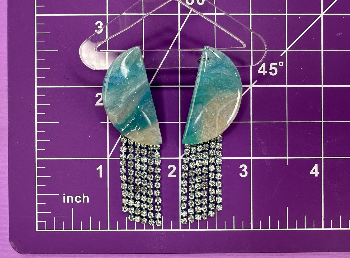 Kacey in Ice Blue - Rhinestone Fringe Half Circle Earrings