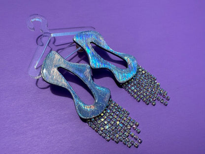 Stella Rhinestone Fringe Silver Holographic Statement Earrings