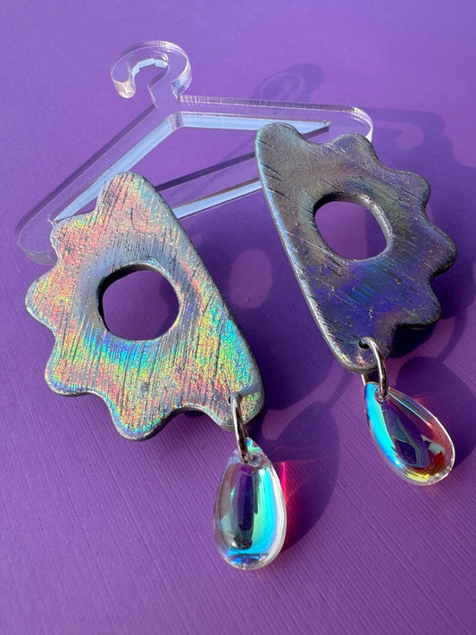 Amara in Aura - Rainbow Holographic Statement Stud Earrings