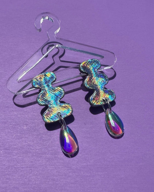 Izzy in Aura - Rainbow Holographic Statement Stud Earrings