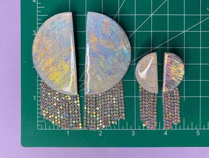 Kacey Silver Holographic Rhinestone Fringe Half Circle Studs