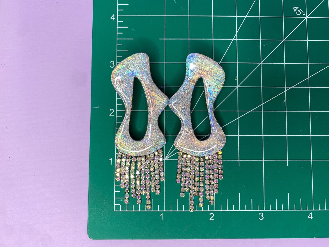 Stella Rhinestone Fringe Silver Holographic Statement Earrings